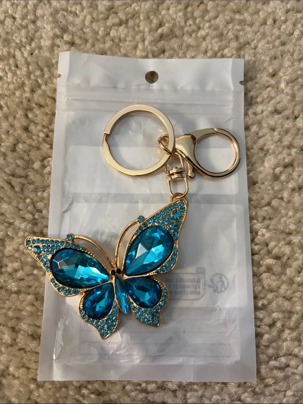 Gold-Tone Blue Crystal Butterfly Keychain NWT